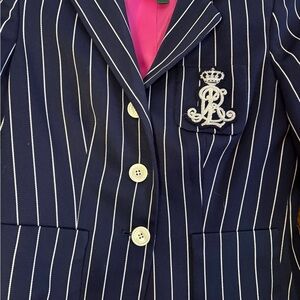 Ralph Lauren Navy Blazer with White Stripes and Crest